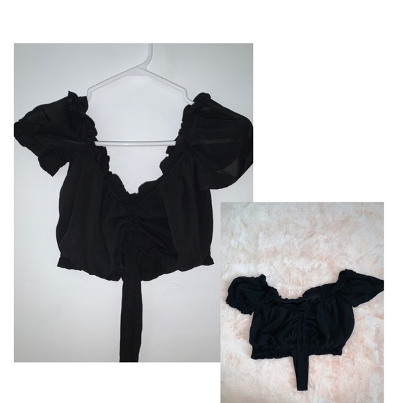 SOLD |FRILL TRIM DRAWSTRING MILKMAID CROP BLOUSE🦋 - Picture 4 of 4